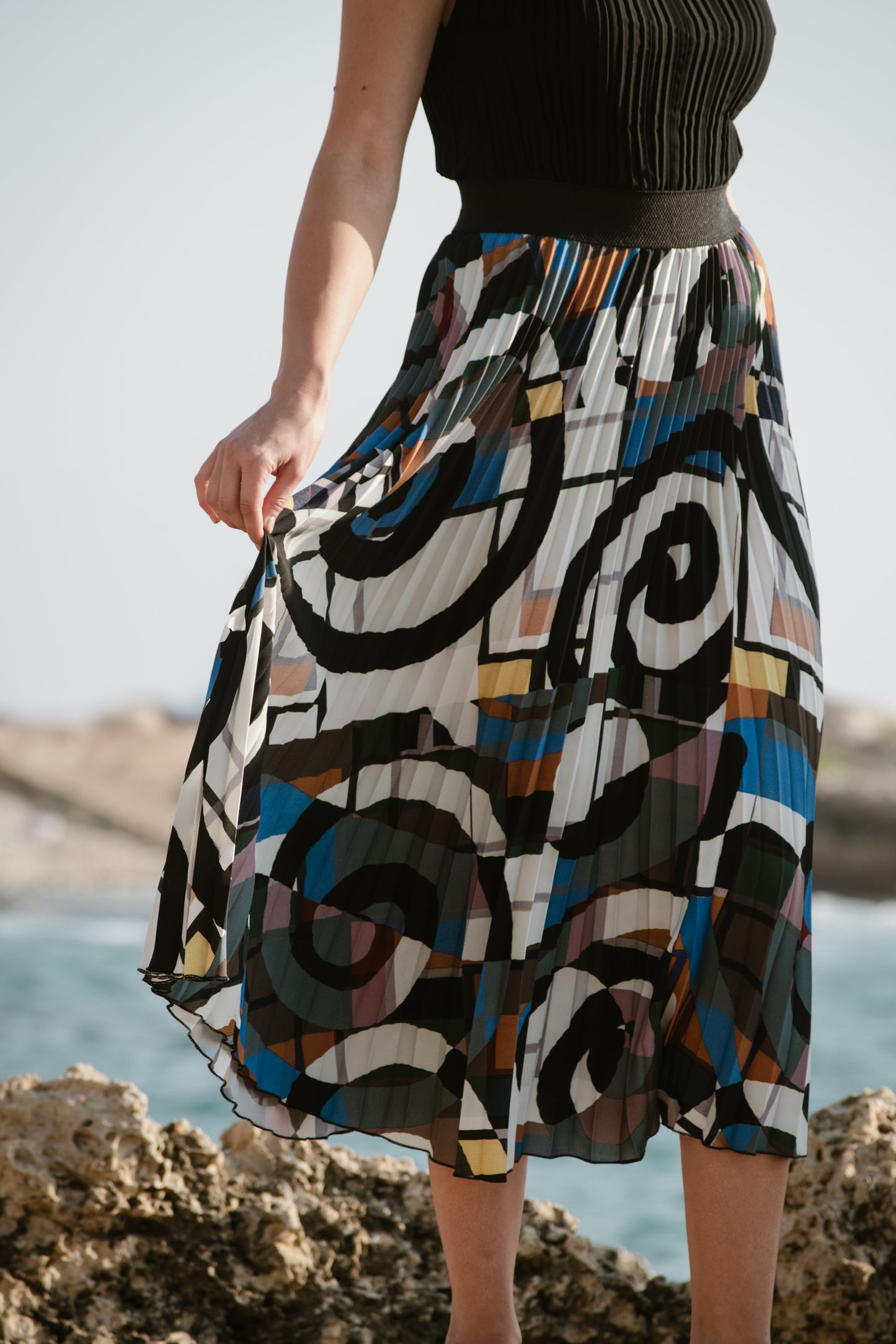 Graffiti Sunburst Midi Skirt